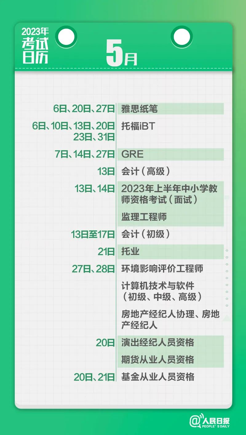 收藏！2023年考試日歷來了