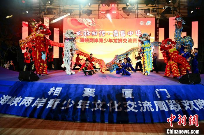 聯(lián)歡晚會(huì)上，兩岸青少年同臺(tái)呈現(xiàn)龍獅表演?！⊥鯑|明 攝