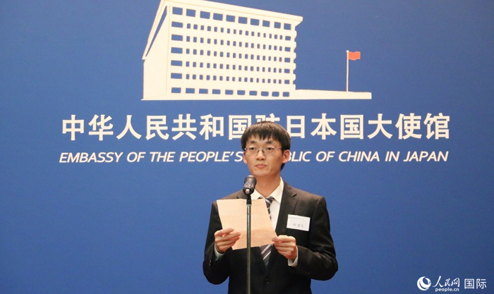 獲獎學(xué)生代表、大阪大學(xué)博士生劉亞飛發(fā)表感言。人民網(wǎng) 許可攝