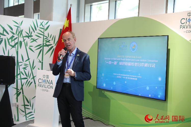 綠色聯(lián)盟聯(lián)合主席、世界自然基金會(huì)國際特使蘭博蒂尼在“一帶一路”綠色低碳轉(zhuǎn)型合作研討會(huì)上發(fā)言。人民網(wǎng)記者 張志文攝