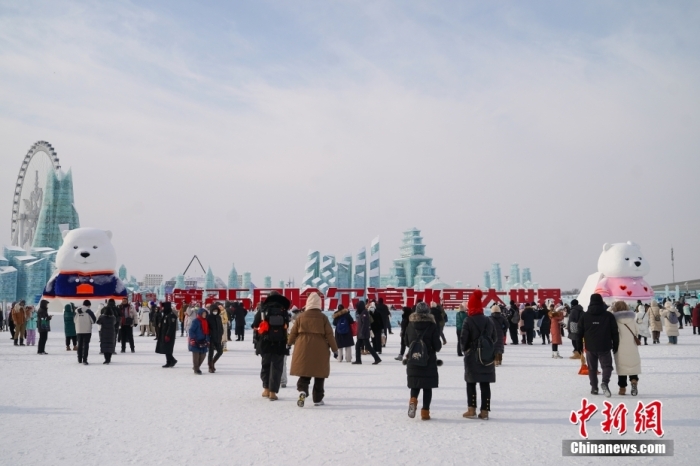 1月4日，第25屆哈爾濱冰雪大世界內(nèi)的冰雕吸引游客觀看。白天的冰雪大世界，游客仿佛置身現(xiàn)實(shí)版“冰雪奇緣”。<a target='_blank' href='/'><p  align=