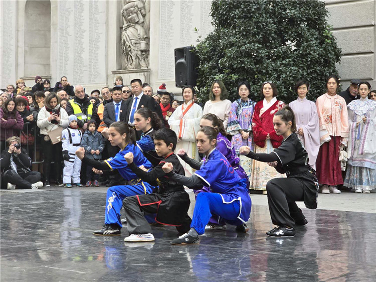 當(dāng)?shù)匚湫g(shù)學(xué)院進(jìn)行武術(shù)表演。張錫琪攝