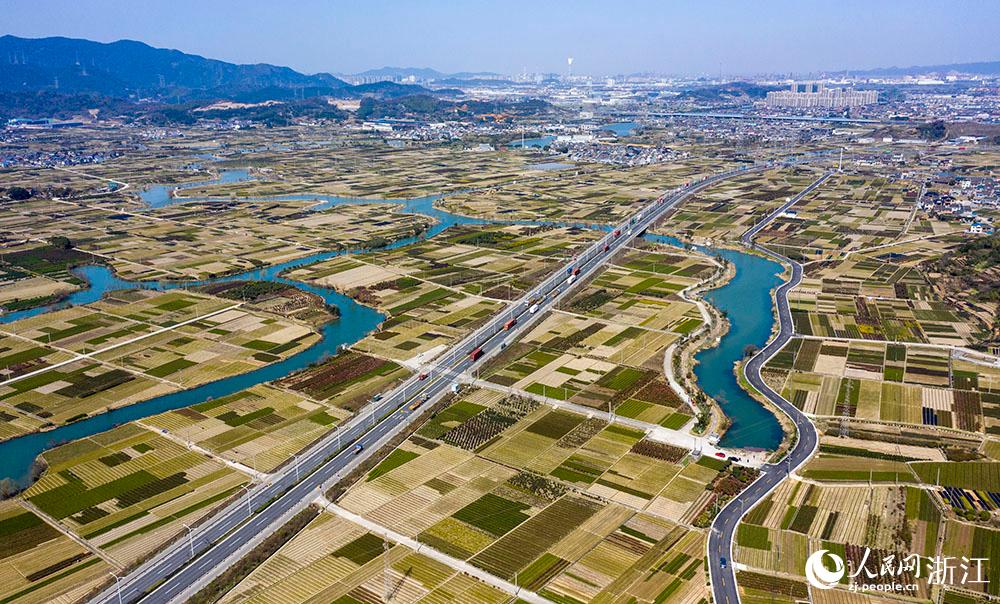 寧波市北侖區(qū)柴橋街道的萬畝花田猶如打翻的調(diào)色盤。人民網(wǎng) 章勇濤攝