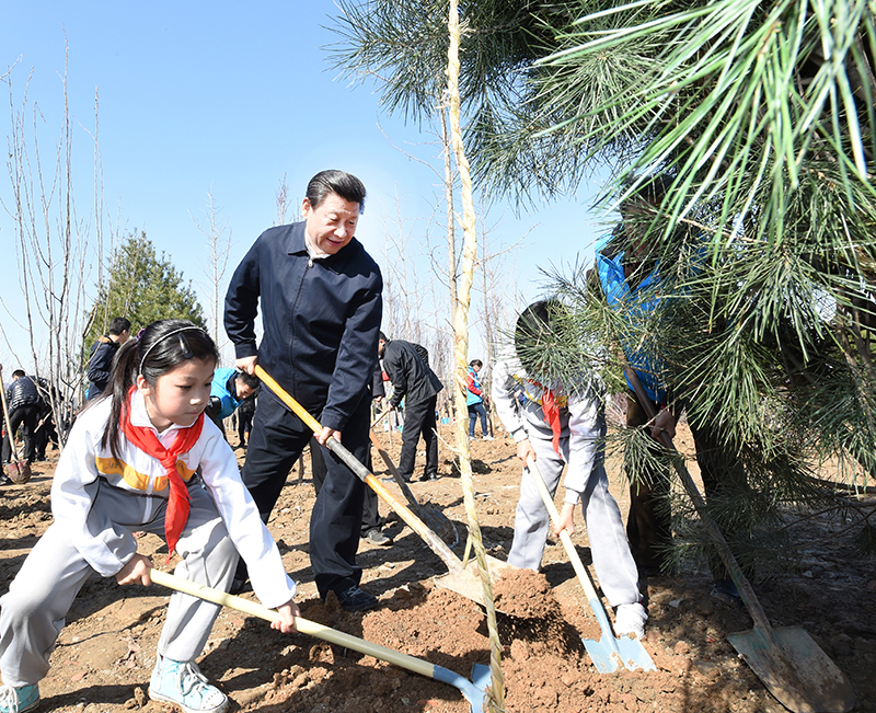 2015年4月3日，習(xí)近平總書記同大家一起植樹。