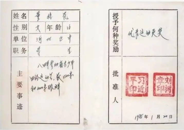 圖為1985年1月，時任正定縣委書記的習(xí)近平為參賽運動員頒發(fā)的“優(yōu)秀運動員獎”。