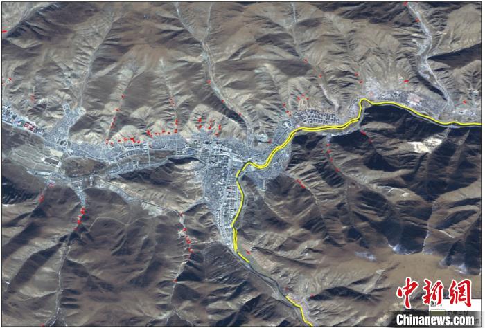 玉樹災(zāi)后重建區(qū)地質(zhì)災(zāi)害治理工程和防洪工程監(jiān)測結(jié)果。中科院空天院 供圖