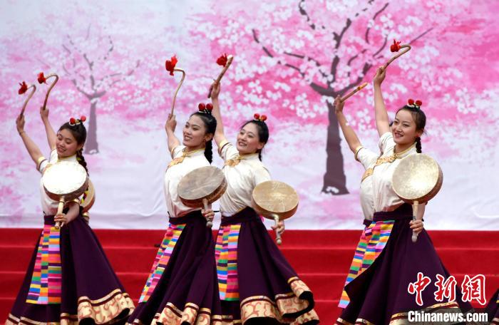 3月28日，西藏林芝第二十屆桃花旅游文化節(jié)開幕式上的文藝表演。　李林 攝